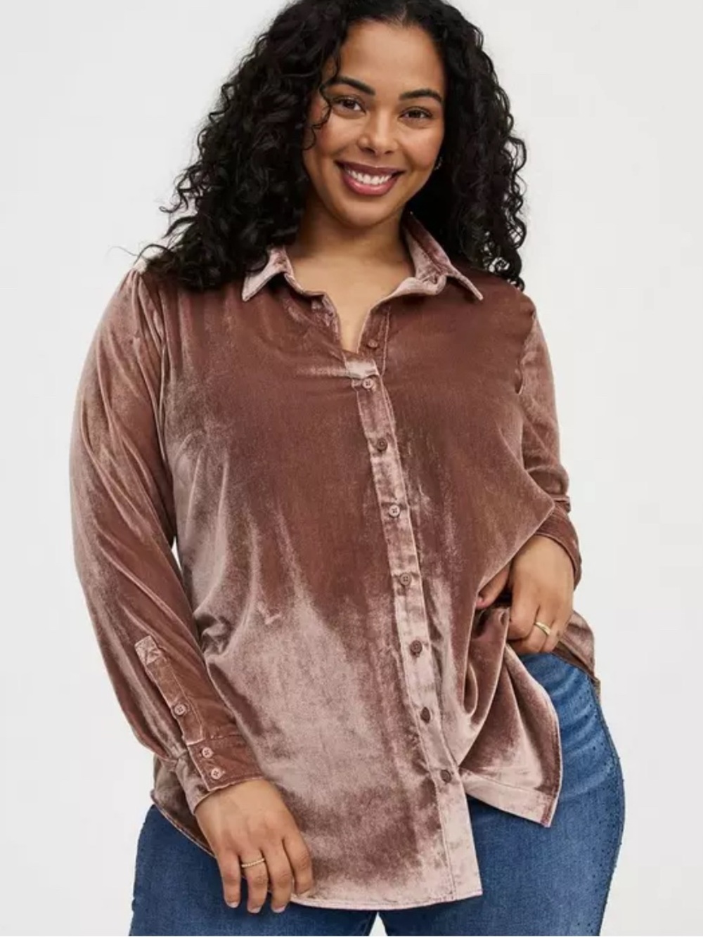 Torrid Velvet Button Down Shirt Pink Size 2X Long Roll Tab Sleeve